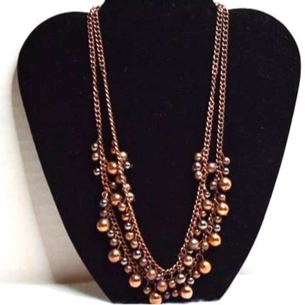 Boho Chic Double Layer Brass Tone Metal Beaded Chain Link  22" Necklace